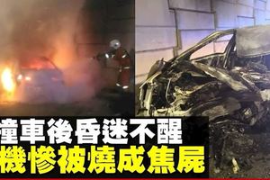 轎車撞後起火　司機逃生不及燒死