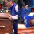 糗爆片！白狼抬棺到立院抗議…下一秒「慘摔入棺材」網友笑翻：上釘封棺、安樂死（影