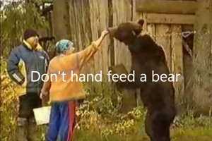 她想體驗近距離餵食逗弄大棕熊，棕熊被惹火了！