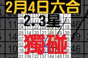 2月4日 六合彩 2.3星 不定位獨碰-獨支-專車