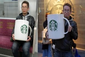 網友花8萬買下「巨無霸星巴克杯子」，他滿懷期待捧著它去買咖啡「店員竟然直接...」 