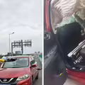 貨車撞斷限高桿　金屬桿直插路過小轎車