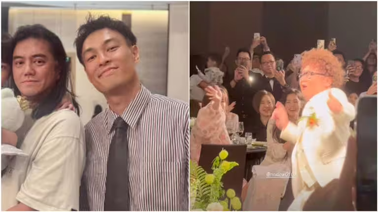 納豆（右起）婚禮上，楊祐寧與知名製作人B2合照。（圖／翻攝自IG）