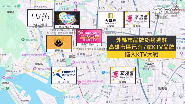 面對七家品牌同時在高雄開打KTV大戰,業者表示樂觀其成。(圖/TVBS) 面對七家品牌同時在高雄開打KTV大戰,業者表示樂觀其成。(圖/TVBS)