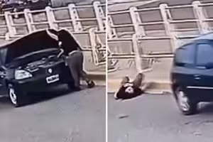 女子路邊修車一半　車輛突暴衝輾過全身