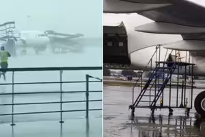 突遇強風暴！機場設備被「吹飛」　3客機慘遭撞毀