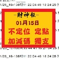 【財神報】「六合彩」01月15日不定位 定點 加減碼 獨支