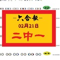 【六合報】「六合彩」02月21日 二中一參考