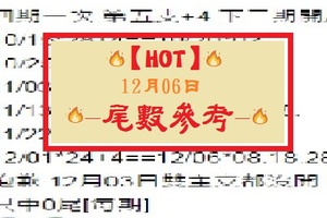 【HOT】12月06日-尾數參考-