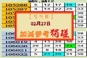 【啞叫獸】「今彩539」02月27日 加減參考獨碰!!