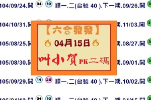 【六合發發】「六合彩」04月15日 第二屆叫小賀PK二碼賽( 第七帖 )