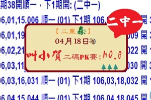 【三重森】「六合彩」04月18日 (第二屆)叫小賀二碼PK賽:NO:8二中一參考