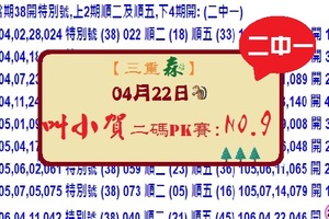 【三重森】「六合彩」04月22日 (第二屆)叫小賀二碼PK賽:NO:9二中一參考