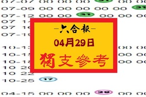 【六合報】「六合彩」04月29日 獨支參考