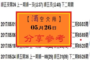 【酒空大師】2017「今彩539」05月26日 分享參考!!