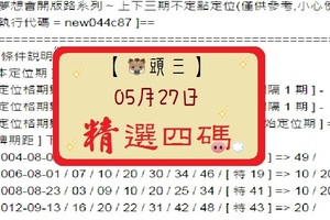 【豬頭三】「六合彩」05月27日 [分享P71第 17061 期]濛濛豬參考之精選四碼