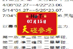 HOT專欄、六合彩天碰參考、特別號主力、07-15-2017