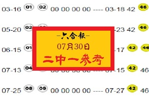 六合報報-07-30-二中一參考-兩碼服用。