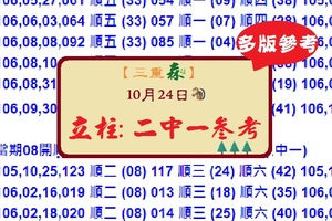 三重森之版路-六合彩10/24(124)立柱:二中一之多版參考。