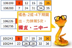 黃金蛇心水報~2017今彩11/17獨支，二中一參考!