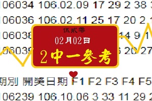 伍貳靈不間斷爆哩災02月02日今彩539精彩爆2中一參考