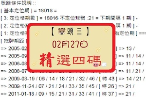 豬頭三矇矇阿六合參考第 18020 期精選四碼02月27日夢想版路