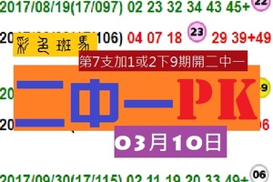 六合彩二中一PK版彩色斑馬第七帖心水報上2018(03月10日)