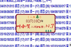 2018六合之森參考號NO:7二碼PK賽03月10日三重森二中一參考