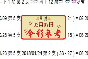 畢咸專車今彩539報02月07日(精彩)今彩參考威猛出招