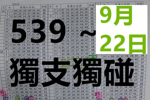 9月22日 今彩539 ~獨支 獨碰 閃亮亮 版路