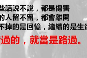 有些話說不說，都是傷害，有的人留不留，都會離開，忘不掉的是回憶，繼續的是生活，錯過的，就當是路過。 