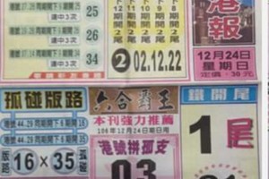 12/24 港六合【台北港報，龍華彩報，九九快報，財經，金財神】多張財報讓你參考，參考。