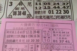 12/24 港六合【大發廣告，搖錢報，震興宮，吉祥，萬應公】多張財報讓你參考，參考。