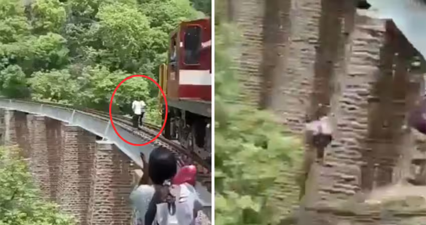 夫妻為拍片闖列車軌道　快被撞上急跳下高架橋