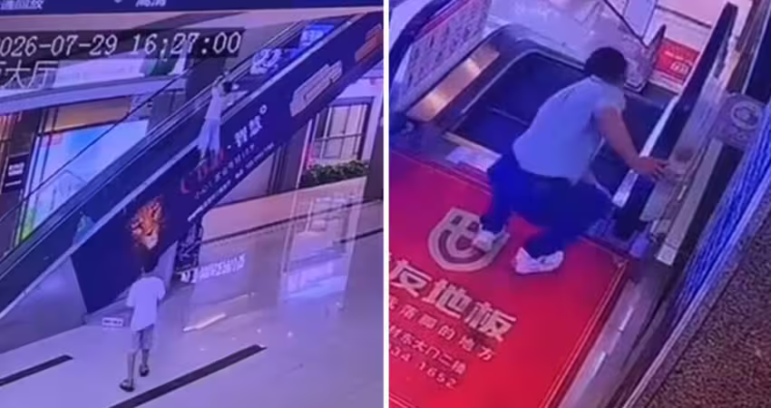 男童攀爬商場手扶梯　遭拖曳至高空