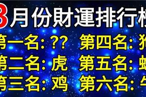 3月份財運排行榜，虎雞狗蛇牛上榜啦！【上榜者必轉，2018年財運一路發！】