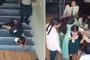 女學生下學校樓梯　「正面撲倒」慘了