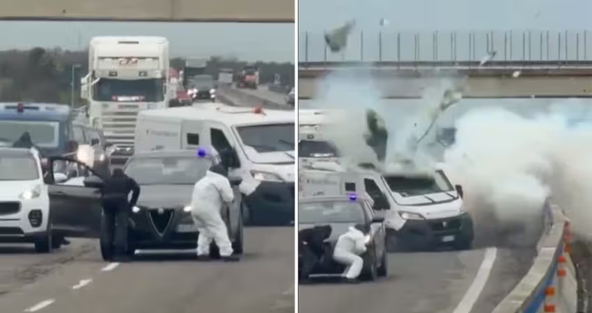 炸彈引爆運鈔車　搶匪與憲兵上演GTA