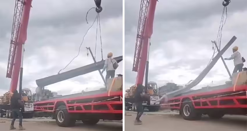 吊車突斷繩　2噸重鋼板墜落砸人