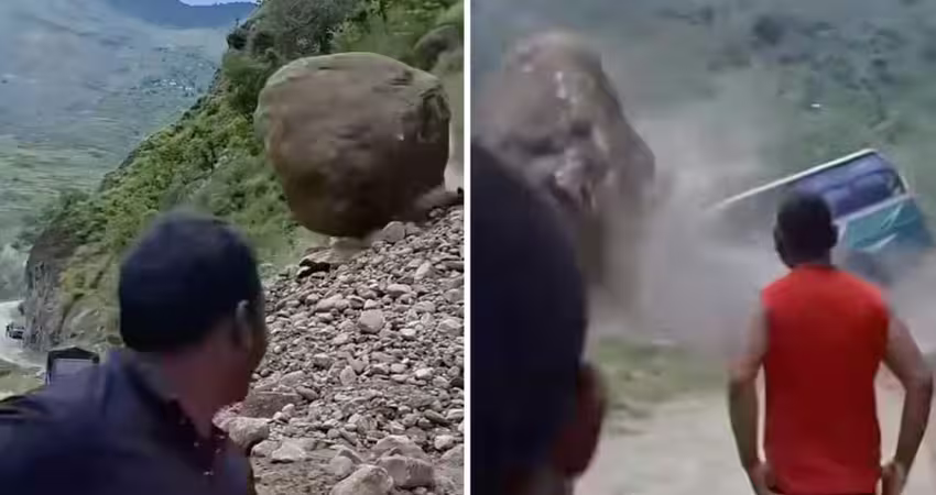 巨石滾落！猛砸遊覽車畫面曝光