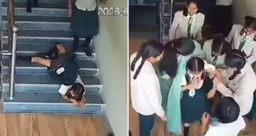 女學生下學校樓梯　「正面撲倒」慘了
