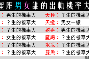 12星座的出軌機率，男生女生大不同！沒想到同星座的男生女生想法會差這麼多！