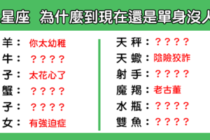 12星座 為什麼「單身」又「沒人愛」！單身不是沒有原因，該來反省一下了！