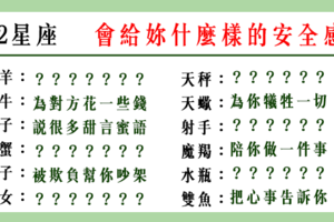 「安全感，只有我能給妳」12星座男 愛上妳，會給妳什麼樣的「安全感」！