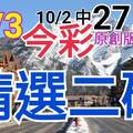 10/3 今彩539 精選二碼 10/2中27.33  二中一 請點圖看看 !