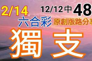 12/14 六合彩 原創版路分享 12/12 中 48 免費公開 獨支專車  有看有保庇 祈求順開  ! !