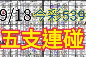 9/18 今彩539 自創版路 9/17中22.23  五支連碰 供您參考 !