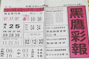 9月22.23日今彩539（黑鷹彩報）參考看看