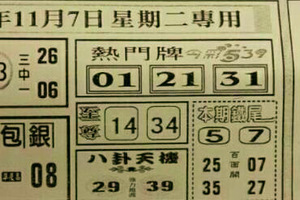 11月6-7日539（大車拼，本期鐵尾，八卦天機，熱門牌）參考看看。