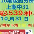 [今彩539神算] 上期中31 10月31日 2支 10期版路分析